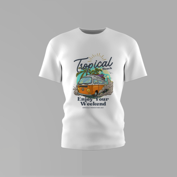 Boys Tropical Beach Round Neck Cotton Shirt