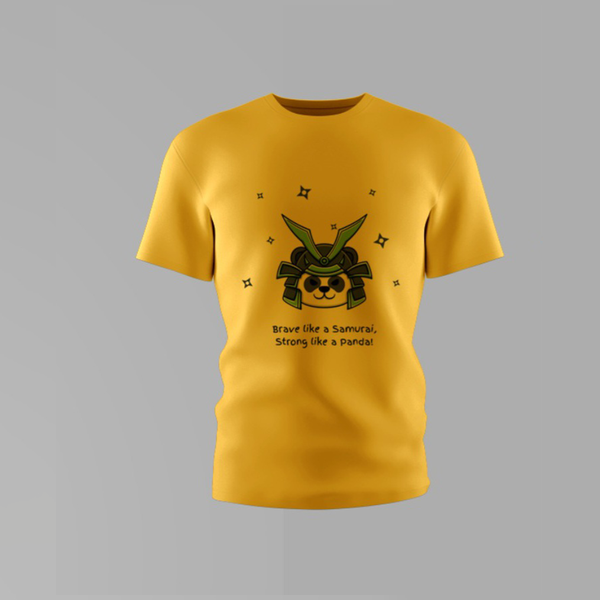 Boys Brave Like a Samurai Strong Like a Panda Round Neck Cotton Shirt